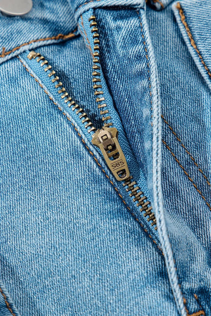 Acid Wash Bowknot Details High Waist Denim Skirt - adritiX