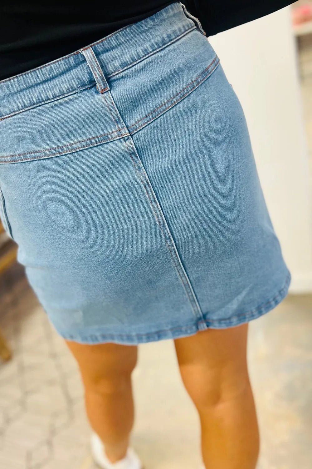 Acid Wash Bowknot Details High Waist Denim Skirt - adritiX