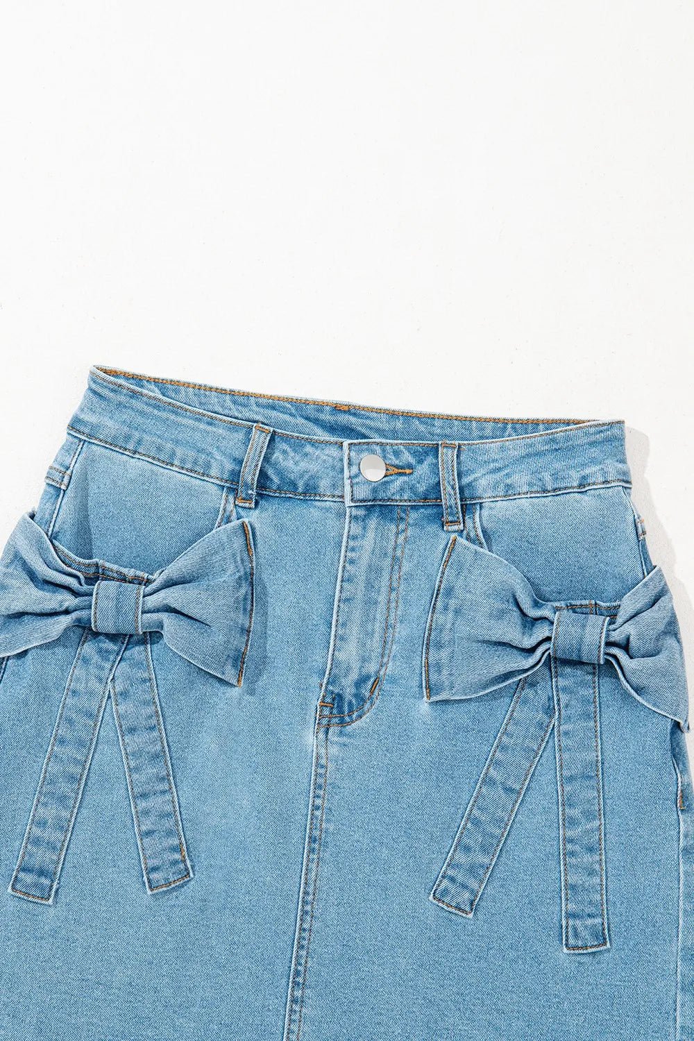 Acid Wash Bowknot Details High Waist Denim Skirt - adritiX