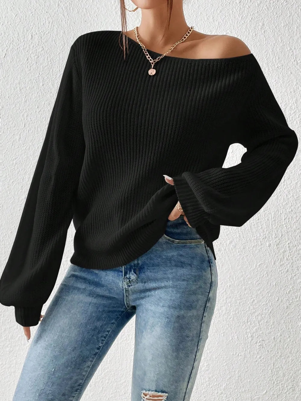 Elegant Honey Single Shoulder Long Sleeve Sweater - adritiX