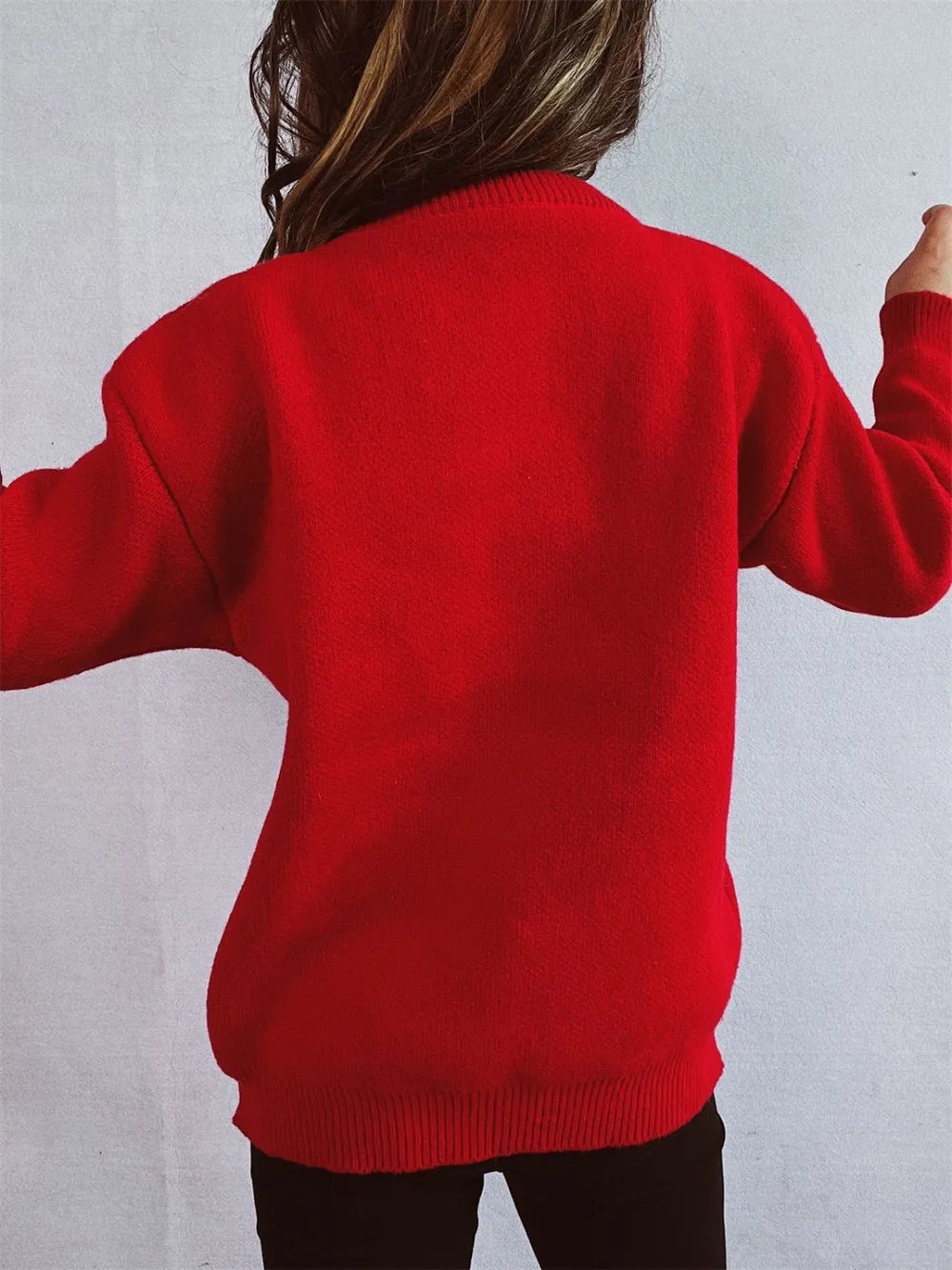 Elegant Christmas Tree Round Neck Long Sleeve Sweater - adritiX