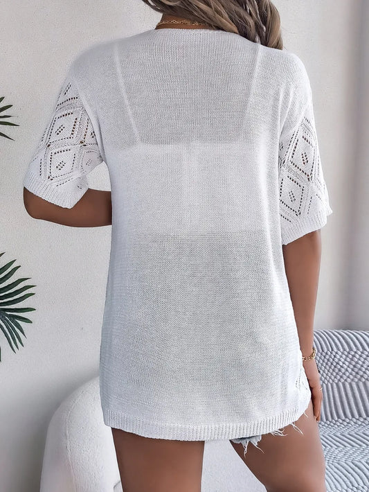 Openwork Open Front Half Sleeve Cardigan - adritiX
