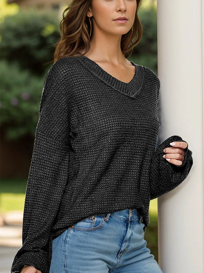Dropped Shoulder Long Sleeve Knit Top - adritiX