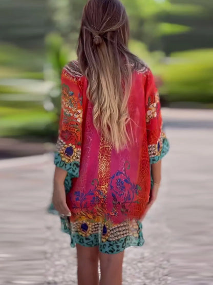 Floral Print V-Neck Cover Up - adritiX
