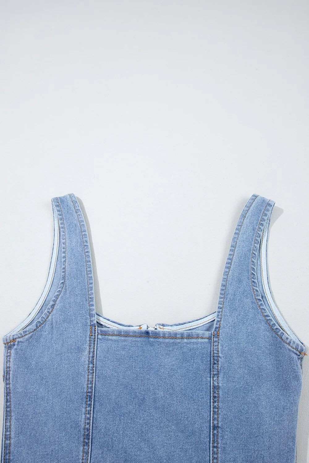 Square Neck Wide Strap Denim Dress - adritiX