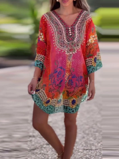 Floral Print V-Neck Cover Up - adritiX