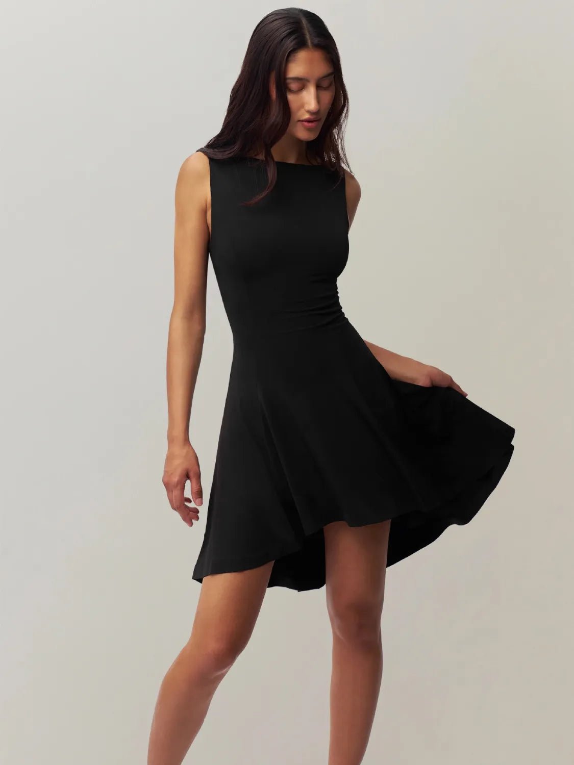 High-Low Round Neck Sleeveless Dress - adritiX