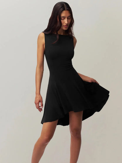 High-Low Round Neck Sleeveless Dress - adritiX