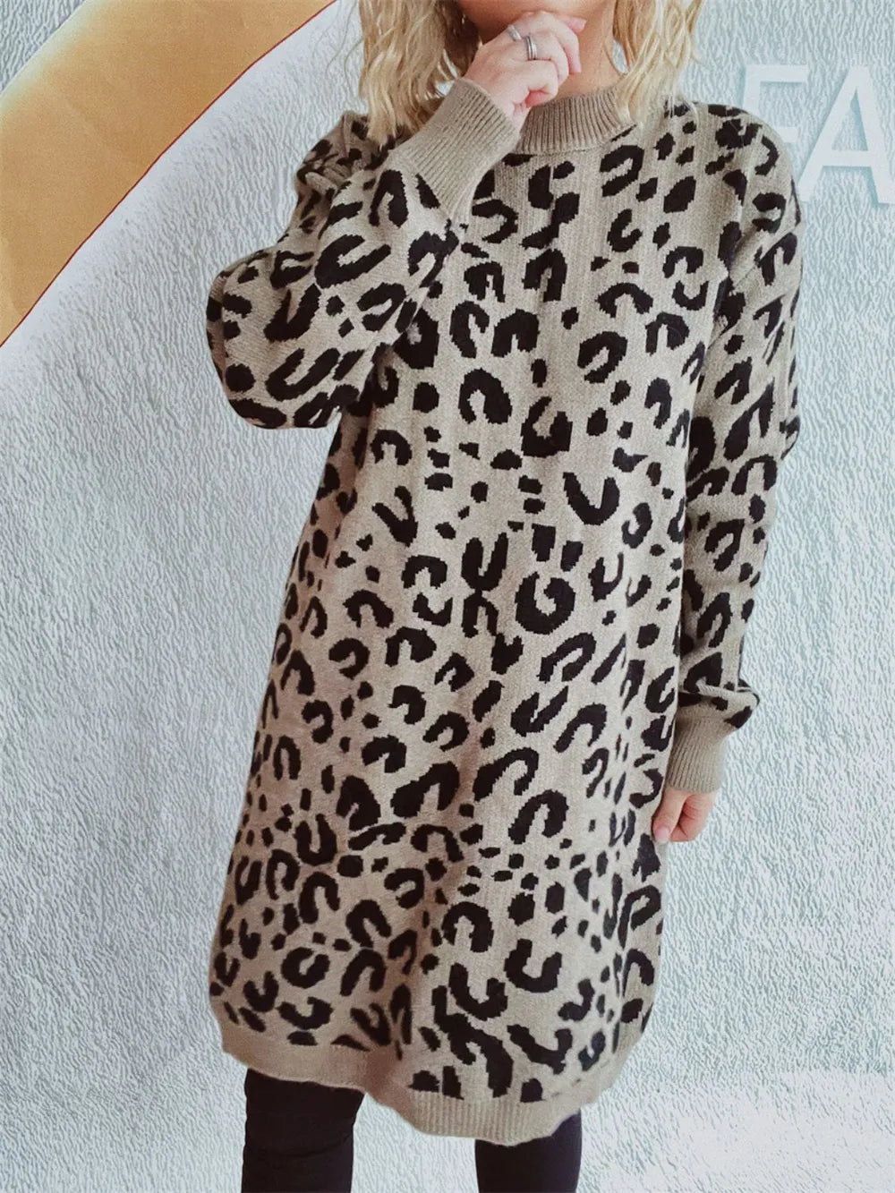 Leopard Round Neck Long Sleeve Sweater - adritiX