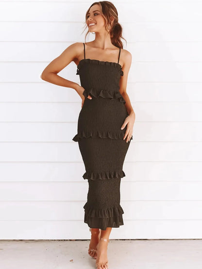 Smocked Ruffled Midi Cami Dress - adritiX