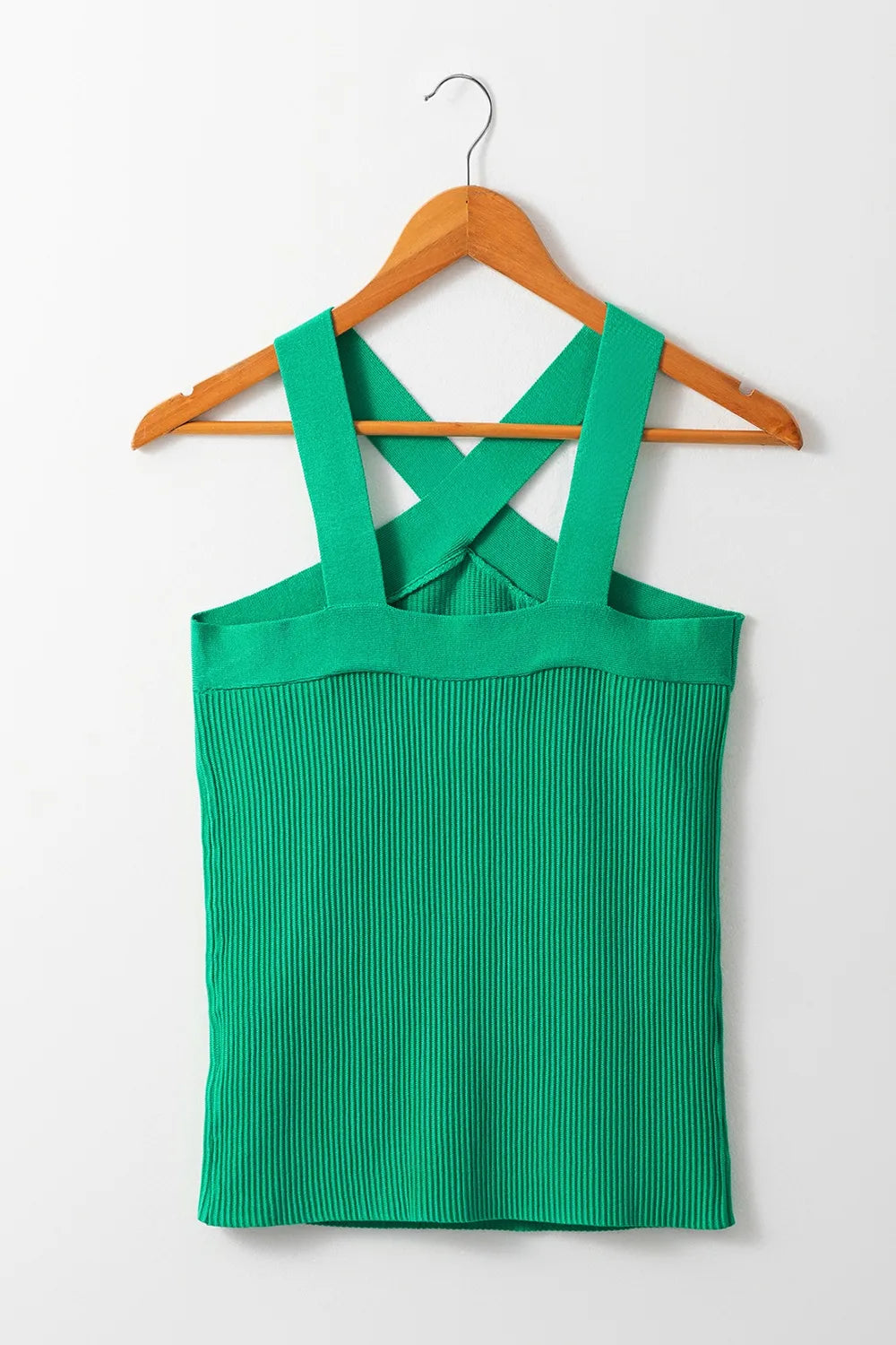 Ribbed Criss Cross Halter Neck Sheath Sweater Tank Top - adritiX