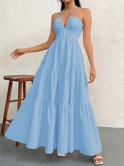Halter Neck Tiered Maxi Dress - adritiX
