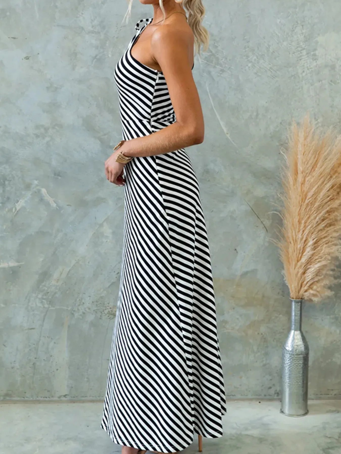 One Shoulder Striped Maxi Dress - adritiX