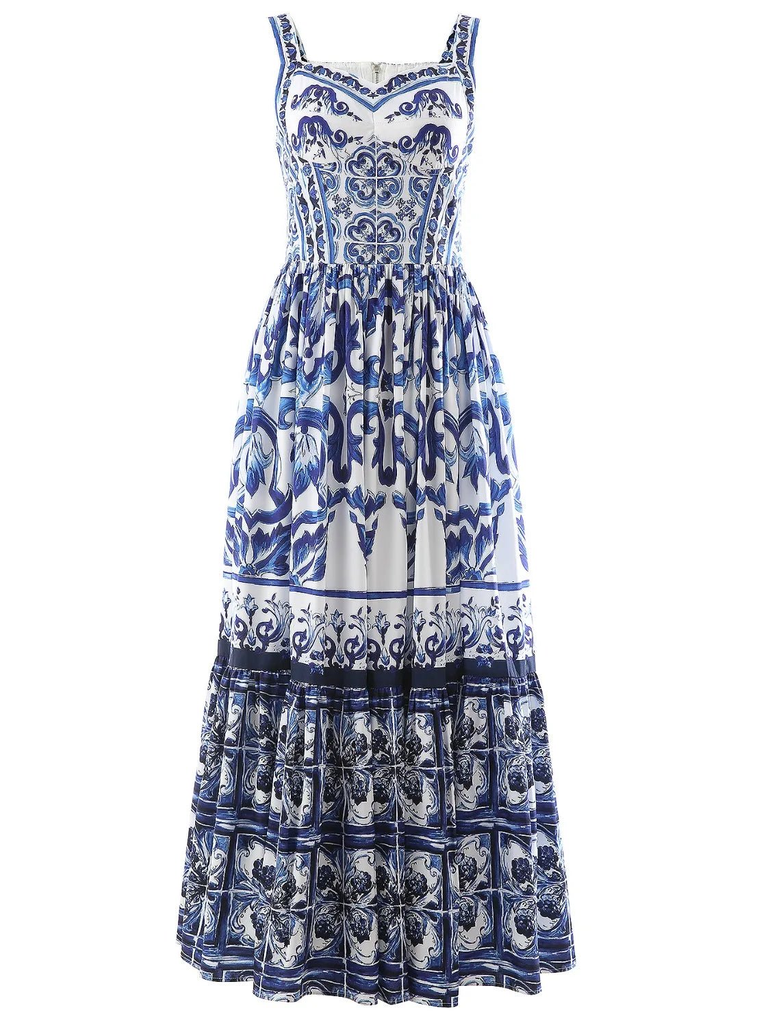 Smocked Printed Wide Strap Dress - adritiX