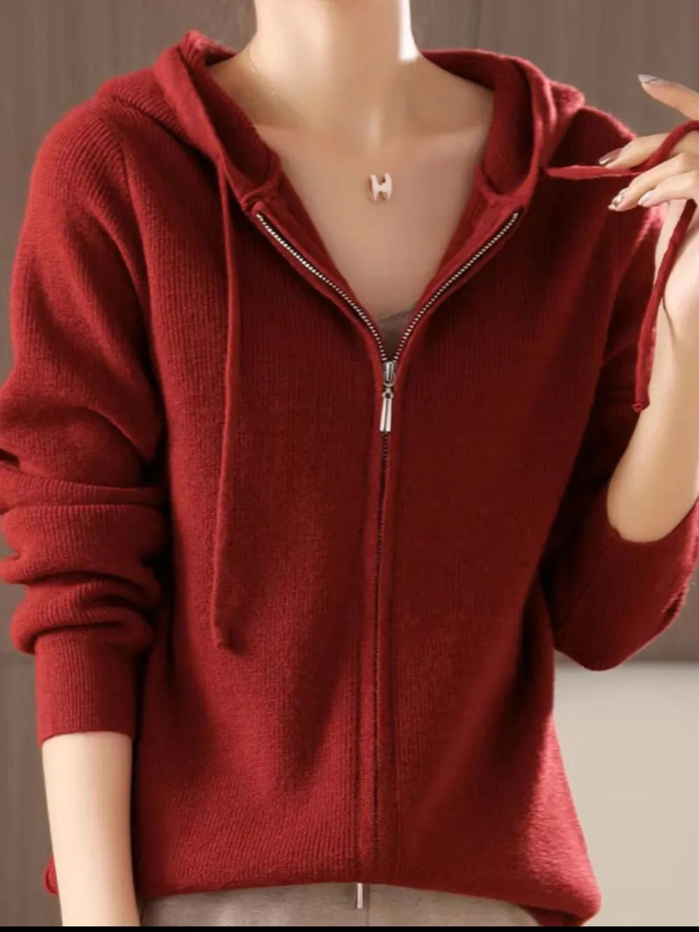 Drawstring Zip Up Long Sleeve Hooded Sweater - adritiX
