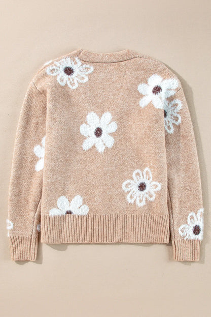 Flower Button Up Long Sleeve Cardigan - adritiX