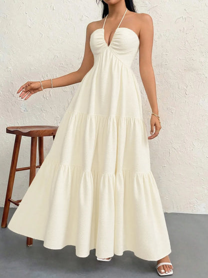Halter Neck Tiered Maxi Dress - adritiX