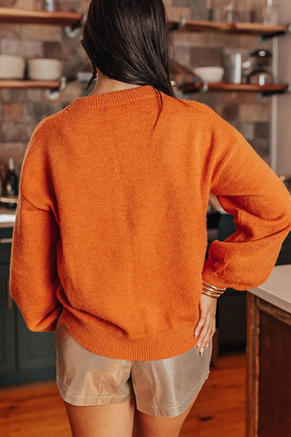 THANKSGIVING Round Neck Dropped Shoulder Sweater - adritiX
