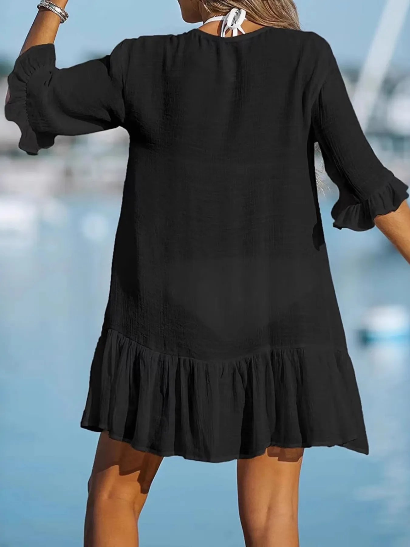 V-Neck Button Down Beach Cover Up Dress - adritiX