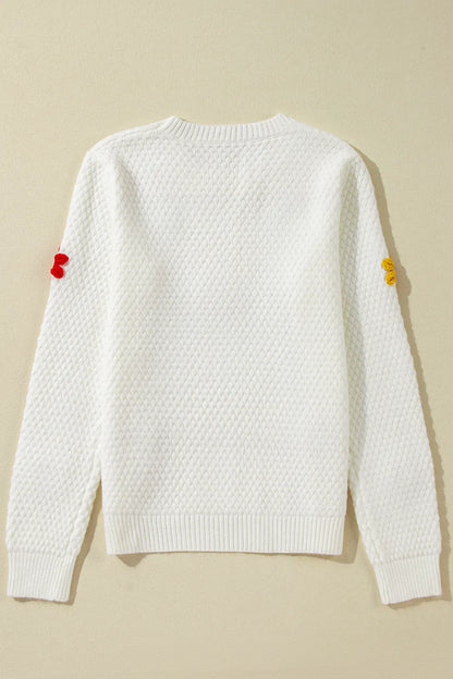 Elegant Crochet Flower Round Neck Long Sleeve Sweater - adritiX