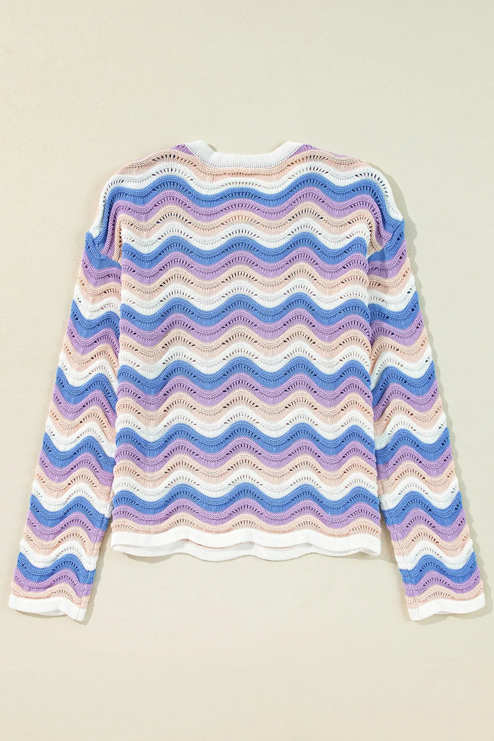 Contrast Wave Stripe Long Sleeve Sweater - adritiX