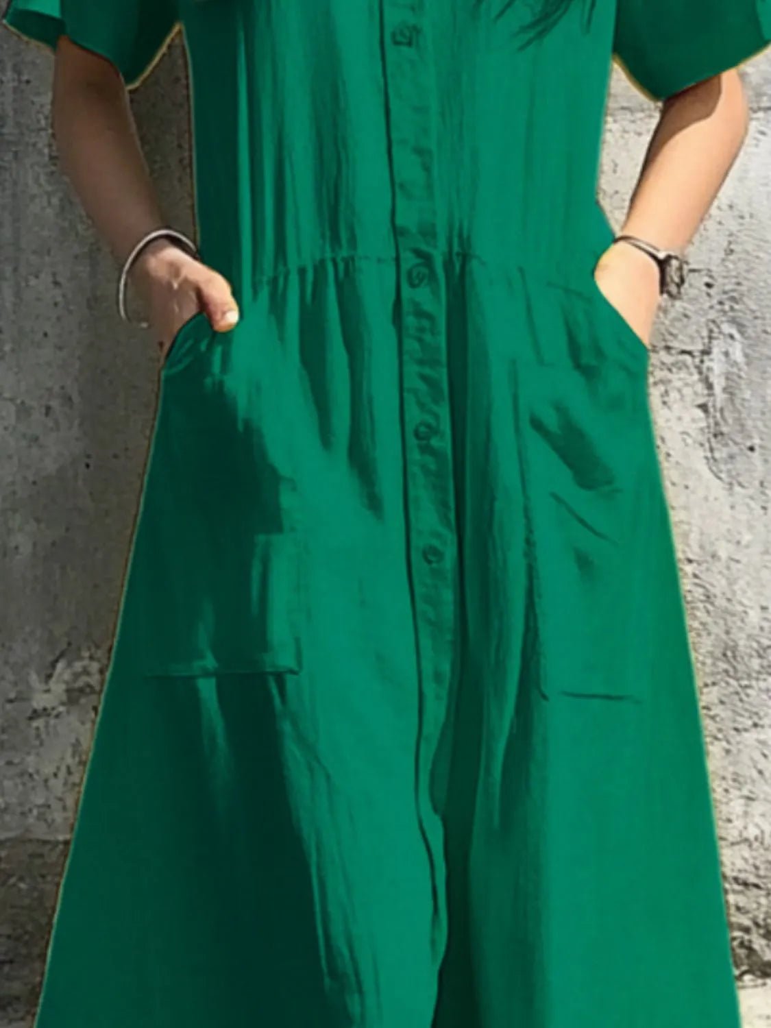 Button Front Short Sleeve Midi Dress - adritiX