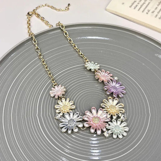 Alloy Rhinestone Daisy Necklace - adritiX