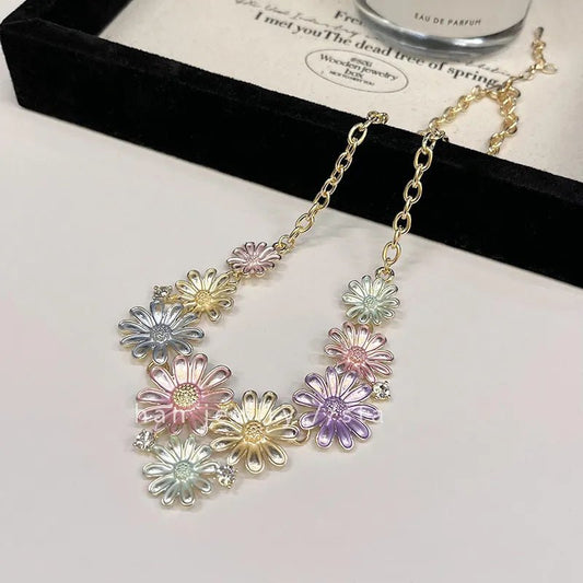 Alloy Rhinestone Daisy Necklace - adritiX