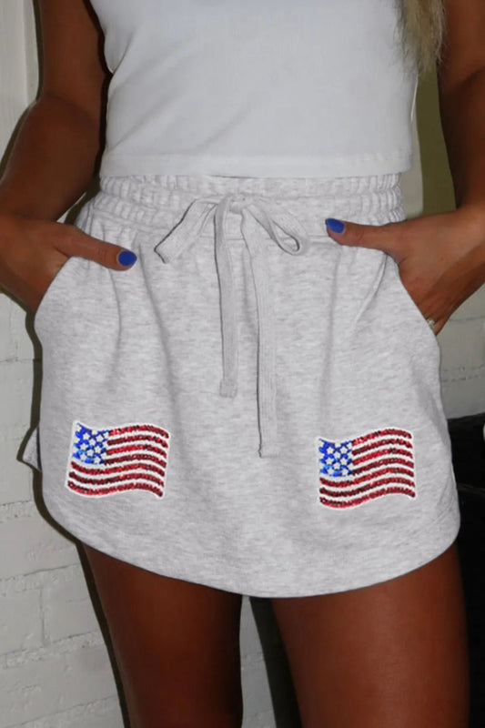 American Flag Embroidered Drawstring Casual Skirt - adritiX