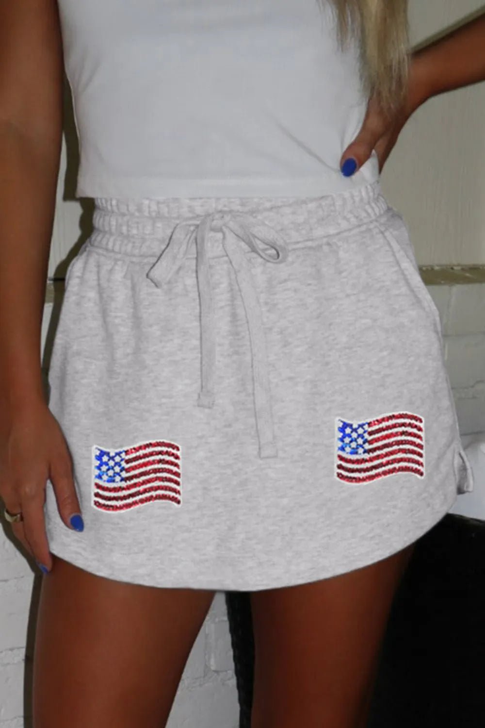 American Flag Embroidered Drawstring Casual Skirt - adritiX