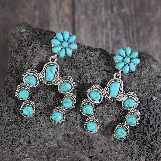 Artificial Turquoise Alloy Dangle Earrings - adritiX