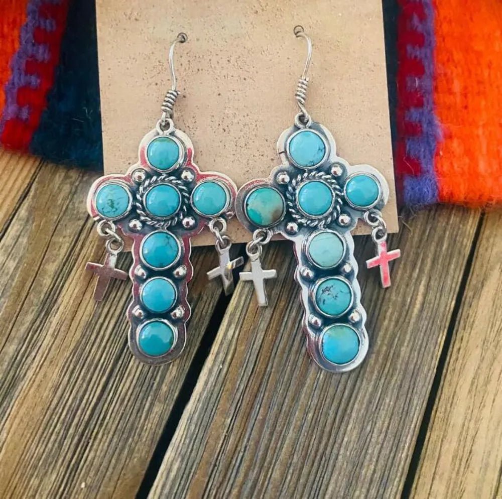 Artificial Turquoise Cross Shape Earrings - adritiX