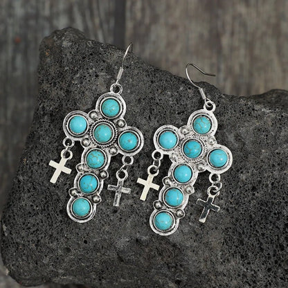 Artificial Turquoise Cross Shape Earrings - adritiX