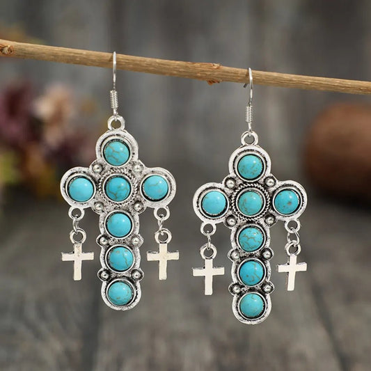 Artificial Turquoise Cross Shape Earrings - adritiX
