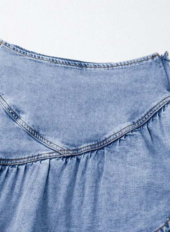 Asymmetric Ruffle Overlay Denim Mini Skirt - adritiX