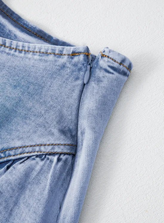 Asymmetric Ruffle Overlay Denim Mini Skirt - adritiX
