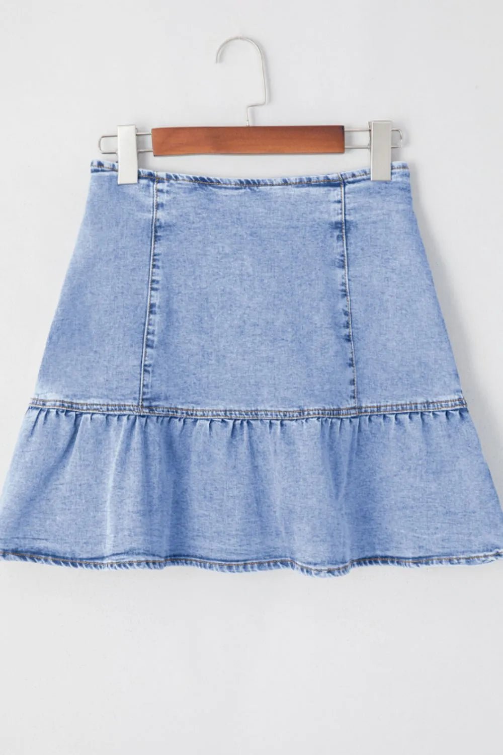 Asymmetric Ruffle Overlay Denim Mini Skirt - adritiX