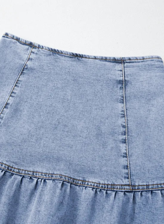 Asymmetric Ruffle Overlay Denim Mini Skirt - adritiX
