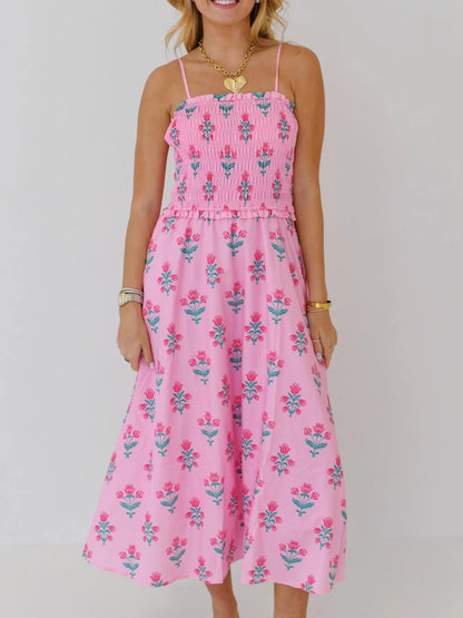 Floral Smocked Midi Cami Dress - adritiX