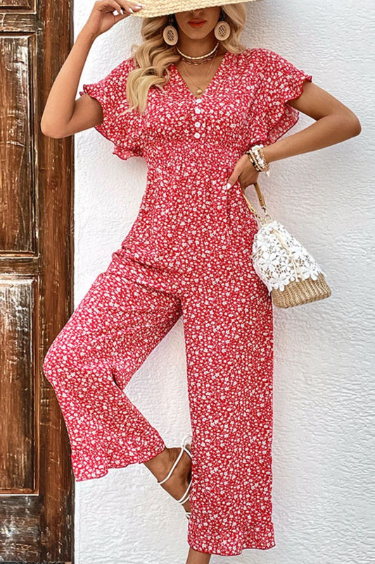 Elegant Perfee Printed Tie Back Ruffled Jumpsuit - adritiX