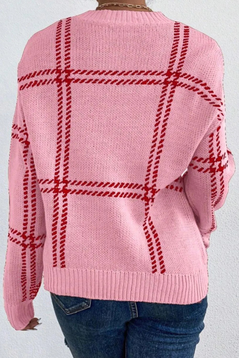 Contrast Round Neck Long Sleeve Sweater - adritiX