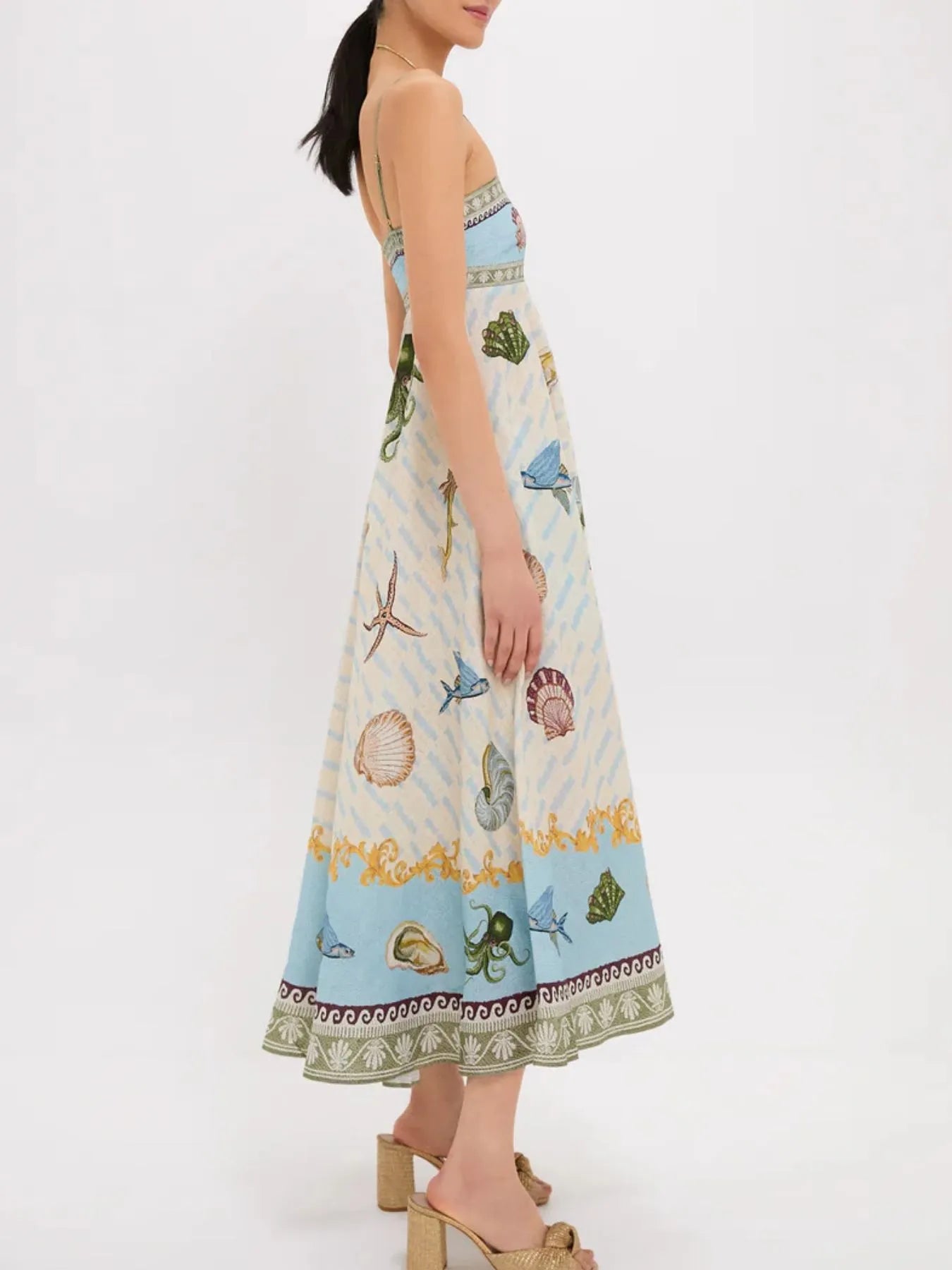 Elegant Ocean Print Spaghetti Strap Midi Dress - adritiX