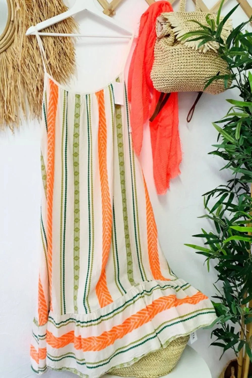 Striped Ruffled Maxi Cami Dress - adritiX