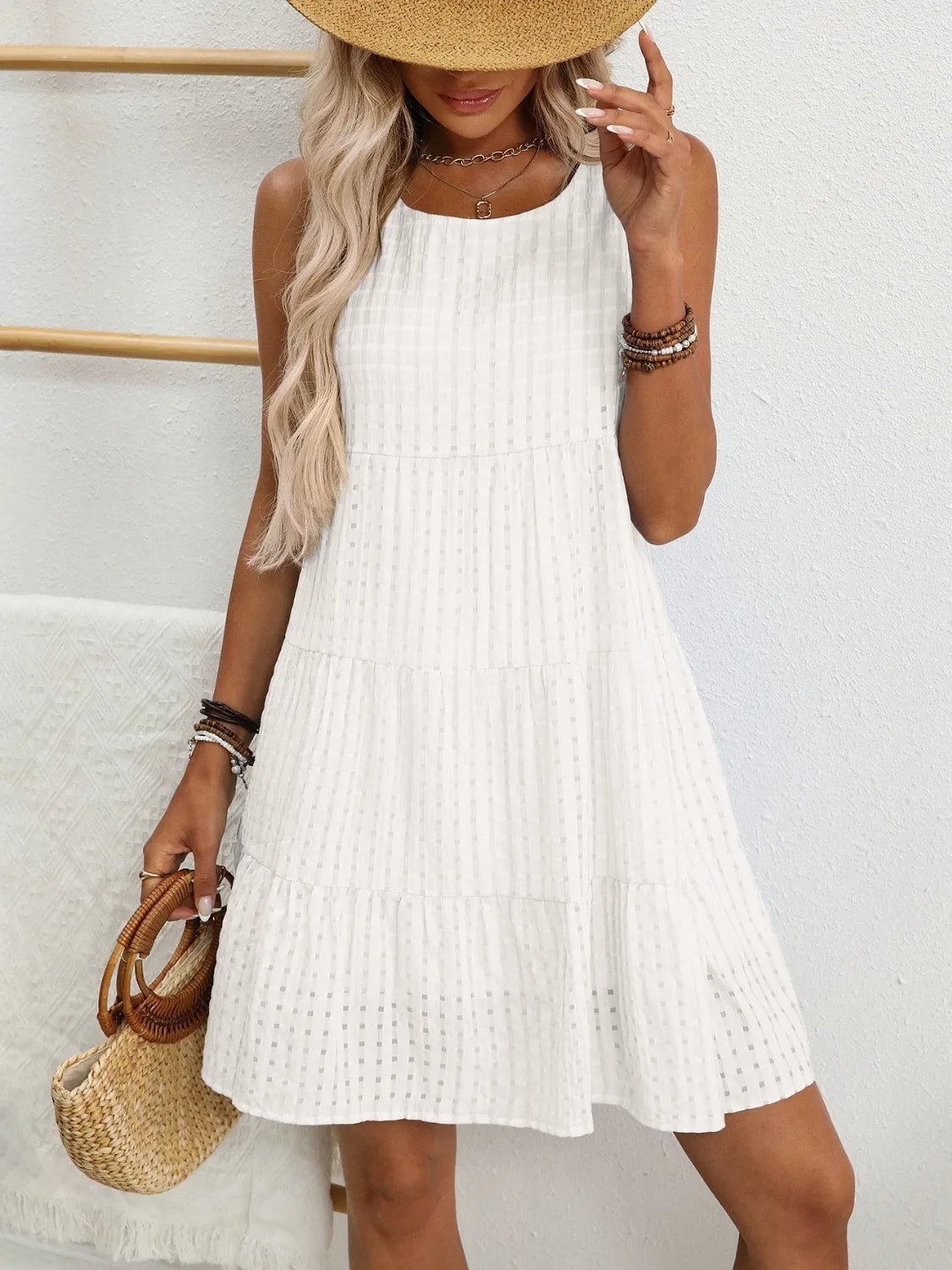 Plaid Round Neck Sleeveless Mini Dress - adritiX