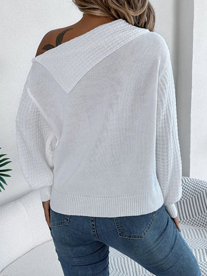 Cable-Knit One Shoulder Long Sleeve Sweater - adritiX