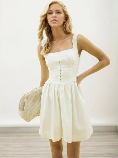 Square Neck Wide Strap Mini Dress - adritiX
