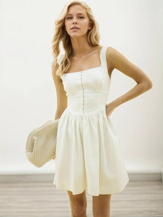 Square Neck Wide Strap Mini Dress - adritiX