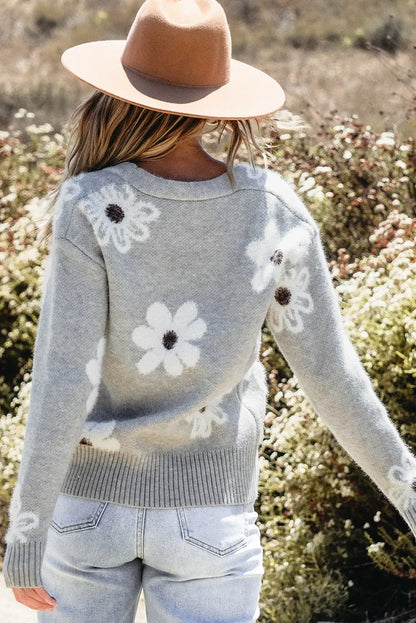 Flower Button Up Long Sleeve Cardigan - adritiX
