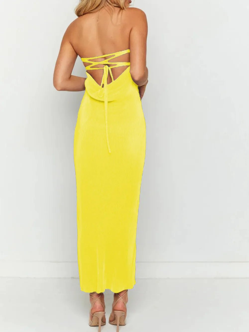 Lace-Up Back Tube Maxi Dress - adritiX