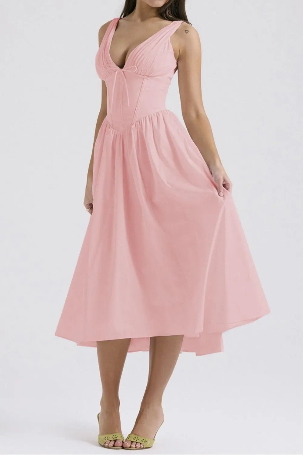 Chic & Sleek Ruched V-Neck Dress with Pockets – Effortless Style for Every Occasion - adritiX